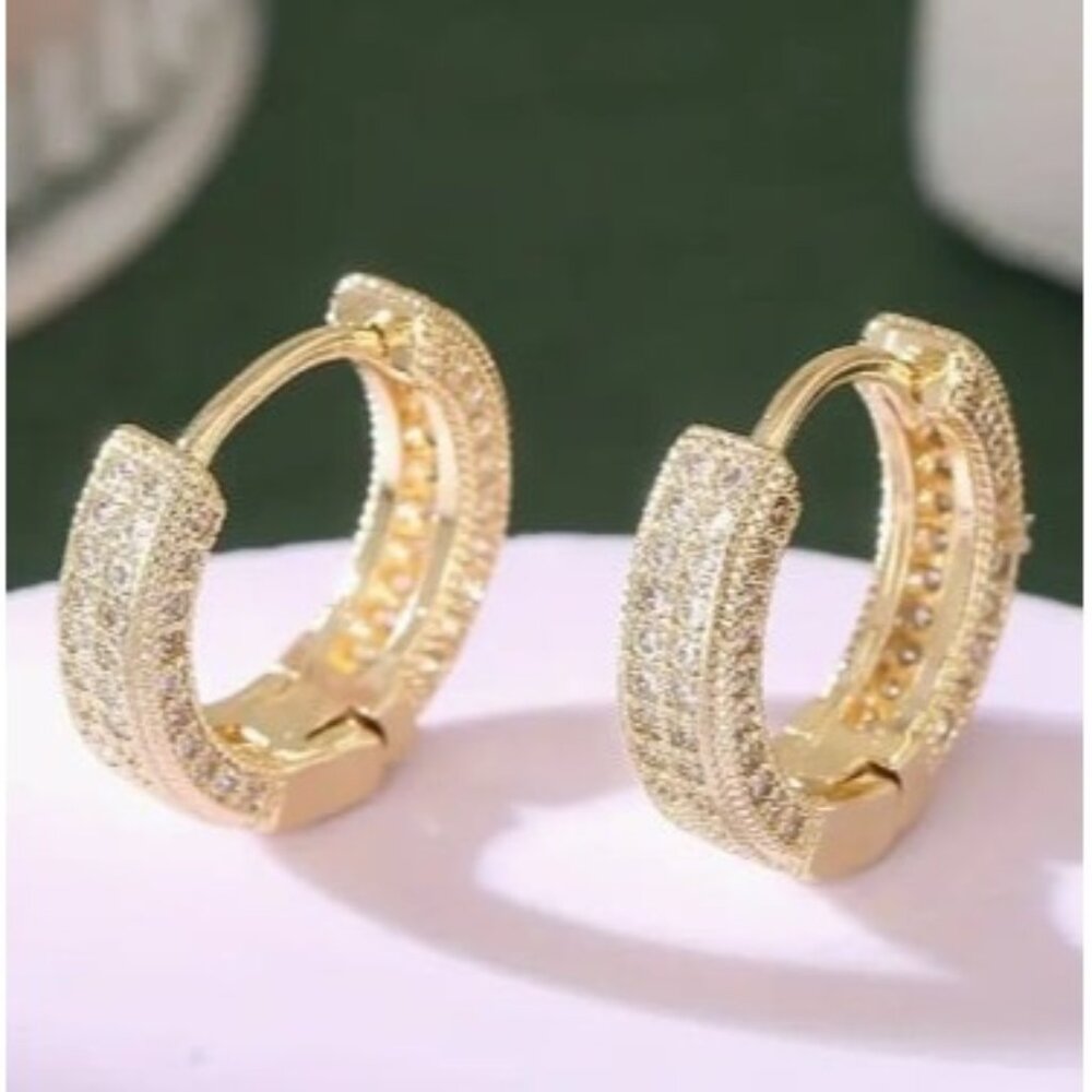 14k Gold Plated Simulated Diamond Huggie Earrings